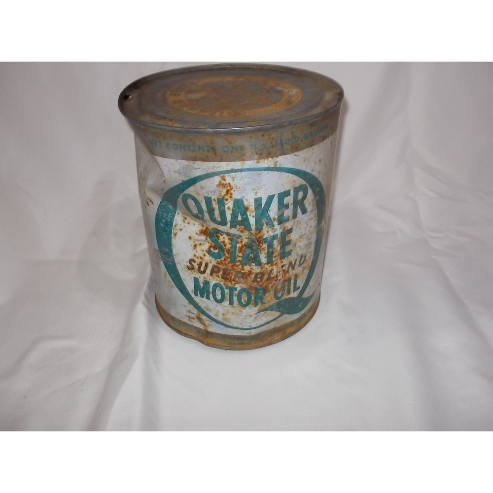 Vintage Quaker State Super Blend Motor Oil 1 Gallon Metal Can Gas Station Decor